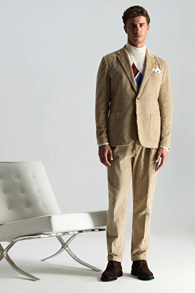 Hemington Saf Pamuk Camel Relax Kadife Pantolon