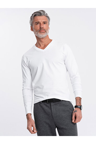 OMBRE Men's unprinted longsleeve with a crew neckline - white V3 OM-LSBL-0108 M