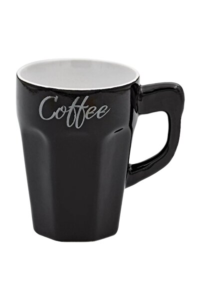 SHOPIENS Керамична чаша Shopiens® Черна с надпис „Кафе“ и триъгълна дръжка, 3...
