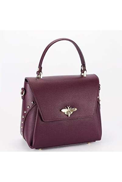 SOFILINE Geantă din piele naturală bordo închis cu broșă B-1505A 123