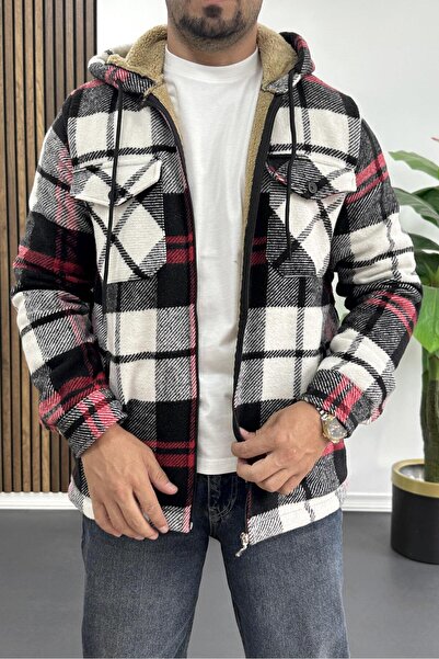 Edwox Men's Fur-Lined Hooded Jacket White Edw418