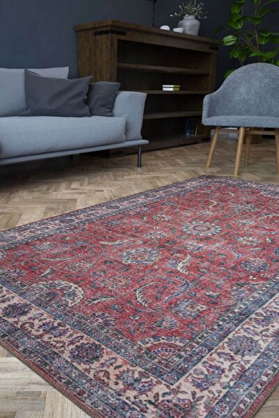 ARTLOOP Blues Vintage Desenli Dokuma Taban Dekoratif Kırmızı Halı AL 84