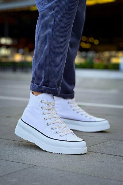 Zerenyus Gabin Long White Linen High Sole Men's Sports Shoes