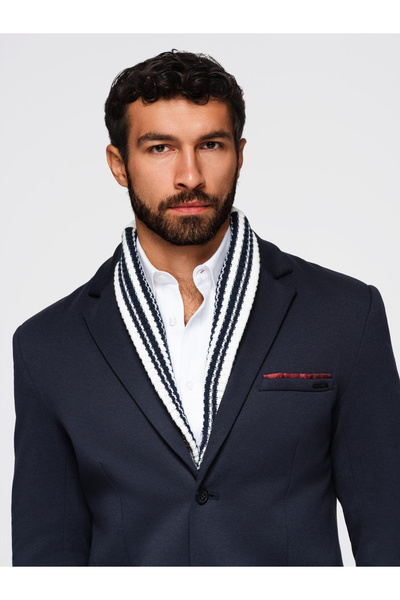 OMBRE Pánská pletená bunda s přiléhavým střihem - tmavě modrá V3 OM-BLZB-0100 L