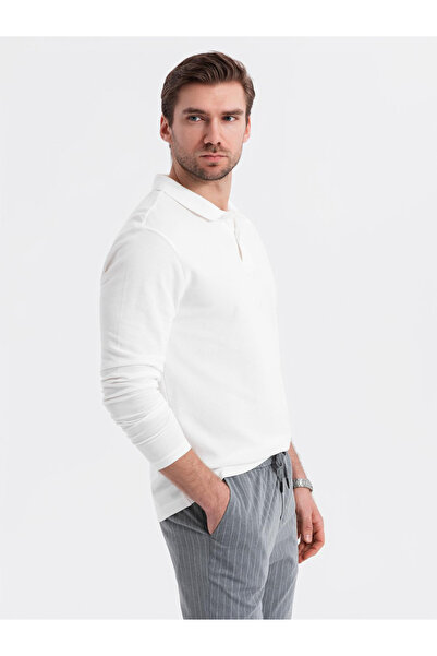 OMBRE BASIC men's longsleeve with polo collar - white V1 OM-POBL-0114 S
