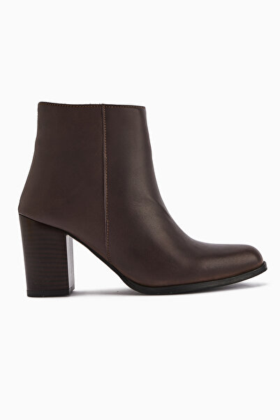 Limoya Teres Hakiki Deri Kahve Topuklu Kadın Bot