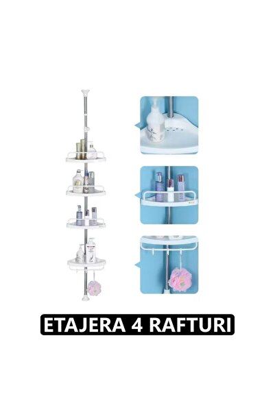 OEMN Raft Reglabil Colt Baie - Etajera 4 Rafturi pentru Dus