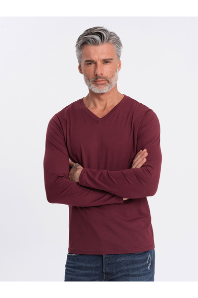 OMBRE Men's unprinted longsleeve with a crew neckline - maroon V8 OM-LSBL-0108 XXL