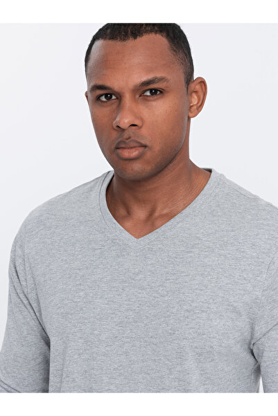 OMBRE Men's unprinted longsleeve with a crew neckline - grey melange V7 OM-LSBL-0108 L