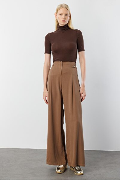 Moda İlgi Modailgi Yüksek Bel Pile Detaylı Beli Bant ve Trok Detaylı Pantolon - 15043 Vizon