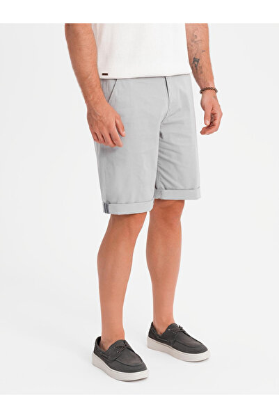 OMBRE Pánské klasické chino kraťasy s ohrnutými nohavicemi - šedé V12 OM-SRCS-0197 XL