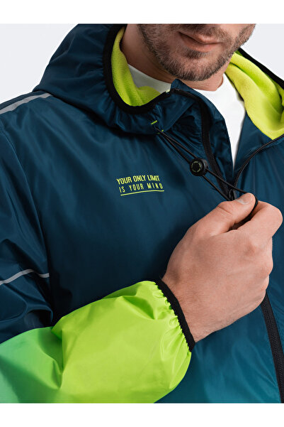 OMBRE Men's sports jacket with reflectors - turquoise and lime green V1 OM-JANP-0105