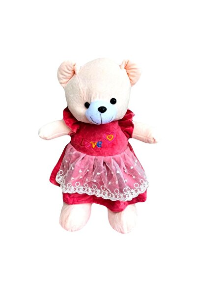 velve Ursulet de plus Rozina, cu rochita, Inaltime 51 cm, Roz prafuit