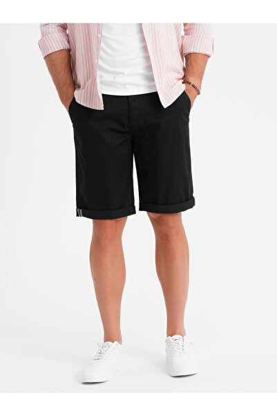 OMBRE Klasické pánské chino kraťasy s ohrnutými nohavicemi - černé V9 OM-SRCS-0197 S