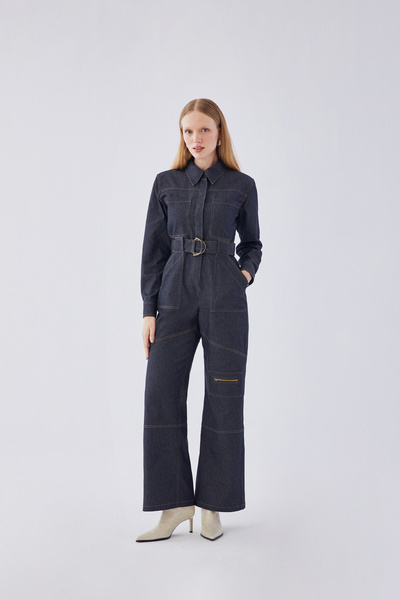 IDYL Denim Jumpsuit with Belt and Zipper