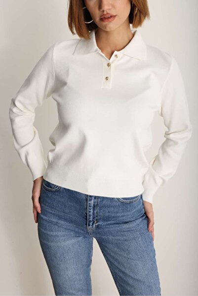 Swass Rosa Detailed Long Sleeve Polo Neck Knitwear White