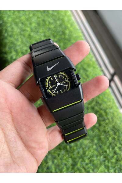 Nik Futuristic Analog Wristwatch – Black&green Sport Design with Black Dial