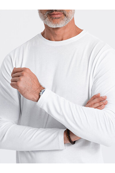 OMBRE BASIC men's longsleeve with round neckline - white V4 OM-LSBL-0106 M