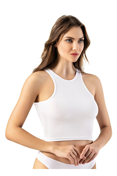 Selkar Global Women's Camisole Wide Strap Sporty Style Crop White 6-Pack - White - Selkrkos-6I43Y1-Be