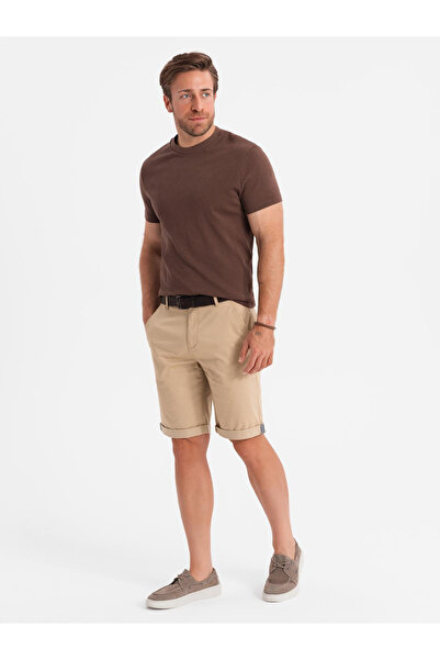 OMBRE Klasické pánské chino kraťasy s ohrnutými nohavicemi - béžové V11 OM-SRCS-0197 XL