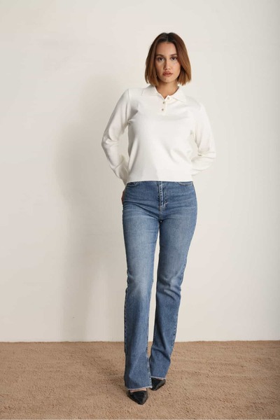 Swass Rosa Детальний довгий рукав Поло комір Трикотаж Білий