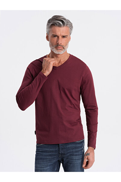 OMBRE Men's unprinted longsleeve with a crew neckline - maroon V8 OM-LSBL-0108 XXL