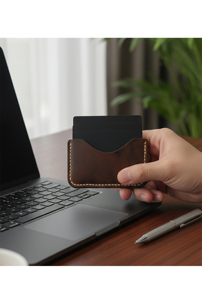 Lethos Leather Genuine Leather Card Holder – Hand Stitched Minimal Design – Men's