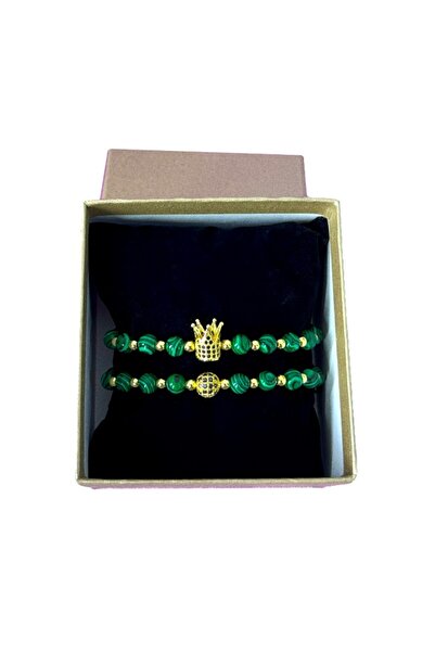 velve Set Royal Green, doua bratari unisex, din otel inoxidabil si malachit, ...