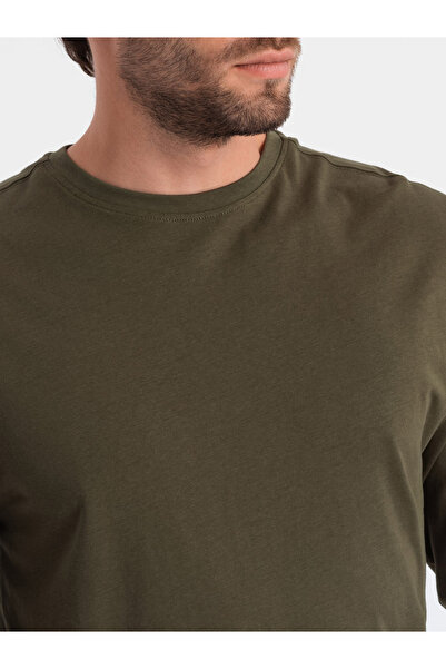 OMBRE Men's BASIC longsleeve with round neckline - dark olive V7 OM-LSBL-0106 L