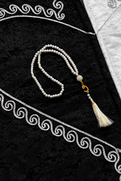 ihvan online Σετ χαλιών προσευχής με σχέδιο καρδιάς για ζευγάρια, δώρο για νύφη και γαμπρό, σετ χαλιών προσευχής με πορτοφόλι - Γκρι