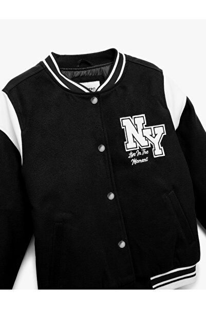 Koton Long Sleeve Applique Detailed Oversize Bomber School Jacket