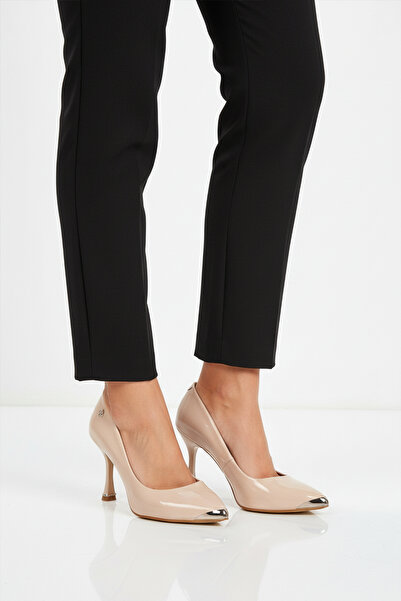 Pierre Cardin Beige Patent Leather Lightweight Thin Heeled Women's Evening Dress Shoes Pc-55118 Z