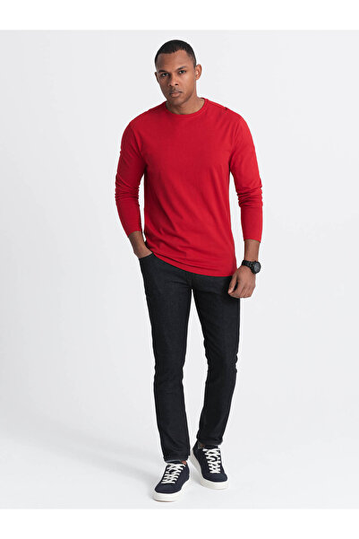 OMBRE Ανδρικό μακρυμάνικο BASIC με στρογγυλή λαιμόκοψη - κόκκινο V5 OM-LSBL-0106 XL