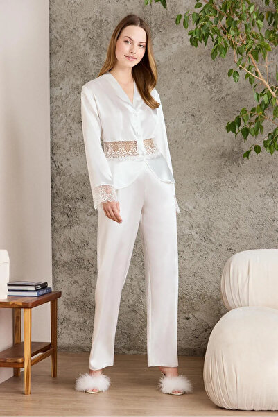 Mavelle Ecru 6-Piece Bridal Dowry Set Satin Nightgown Dressing Gown Shorts Set Pajama Set Slippers Gift