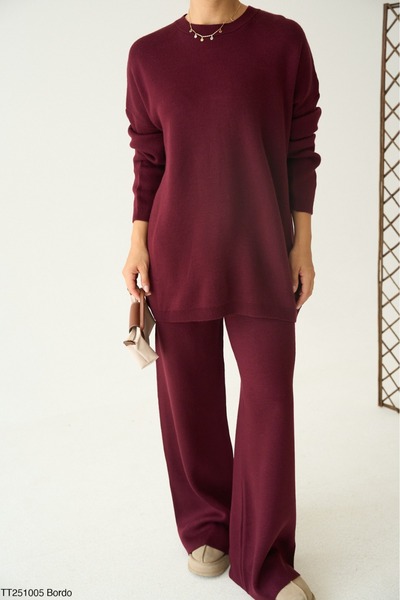 CADDELAMODA Set de tricotaje de damă crem pulover-pantaloni Half Fisherman