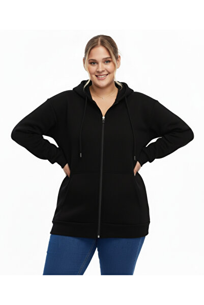 Barato Μαύρο Unisex Premium Φούτερ με κουκούλα και φερμουάρ από βαμβάκι