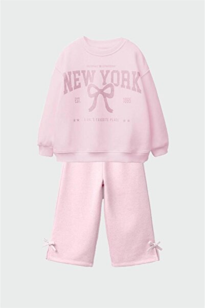 KidsSel New Season Girls' Printed Model Cotton Fabric Top and Bottom Set