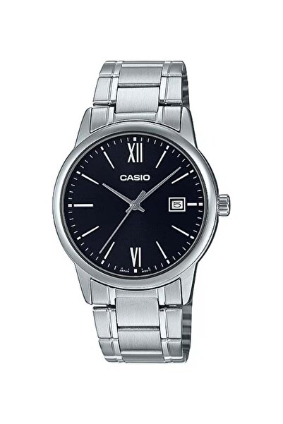 Casio Men's Watch MTP-V002D-1B3, Stainless Steel Analog, Black Roman Dial, Date