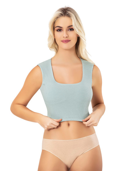 Zeta Group Women's Camisole Combed Cotton-Square Neck Style Padded Crop Solid Green-6-Piece - Green - Ilc2.Kom-6W80G6- Ye