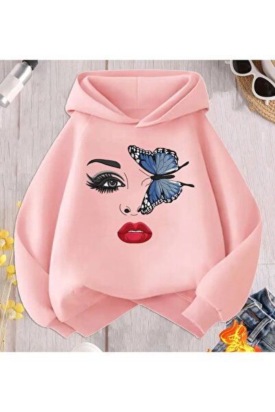ORVIO Group Women's Oversize Butterfly and Face Printed Hoodie