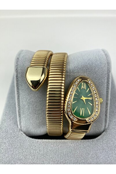 Mazzy Vintage Yılan Model Gold İçi Yeşil Kadın Kol Saati