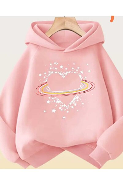 ORVIO Group Women's Oversize Heart and Star Printed Hoodie