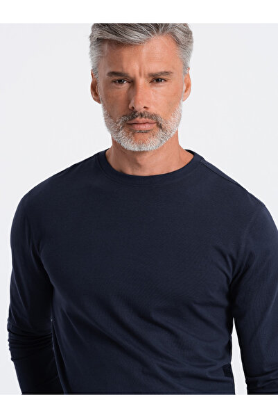 OMBRE Pánské tričko BASIC s dlouhým rukávem a kulatým výstřihem - tmavě modré V2 OM-LSBL-0106 L