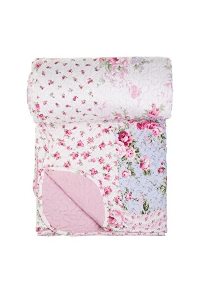 SHOPIENS Cuvertura Dubla Reversibila Alba cu Model Floral Patchwork, alb/roz, 220x240cm