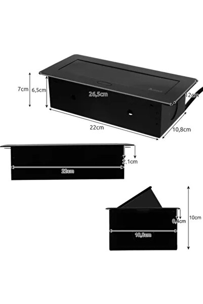 KESNUP Recessed socket for kitchen / office / furniture countertop with 3 outlets, Black