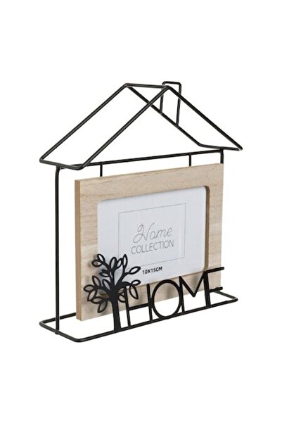 SHOPIENS Rama Foto Din Lemn Si Metal, Shopiens, Forma Casa, Mesaj Home, 21x7x23cm, Pentru Foto 10x15cm
