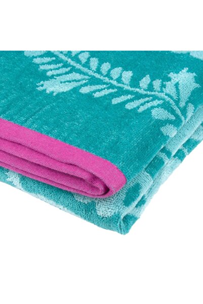 SHOPIENS Beach Towel Shopiens® Cotton, Turquoise with Mandala Pattern and Fuchsia Border, 75 x 150 cm