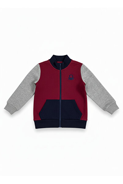 Benetton Boy's Zippered Sweatshirt 4-14 Years Old Burgundy