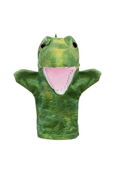 SHOPIENS Păpușă de mână dinozaur verde de pluș pentru copii 28 cm