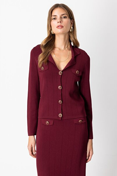 ON كارديجان تريكو مزين بغطاء زخرفي باللون الأحمر الداكن 69504